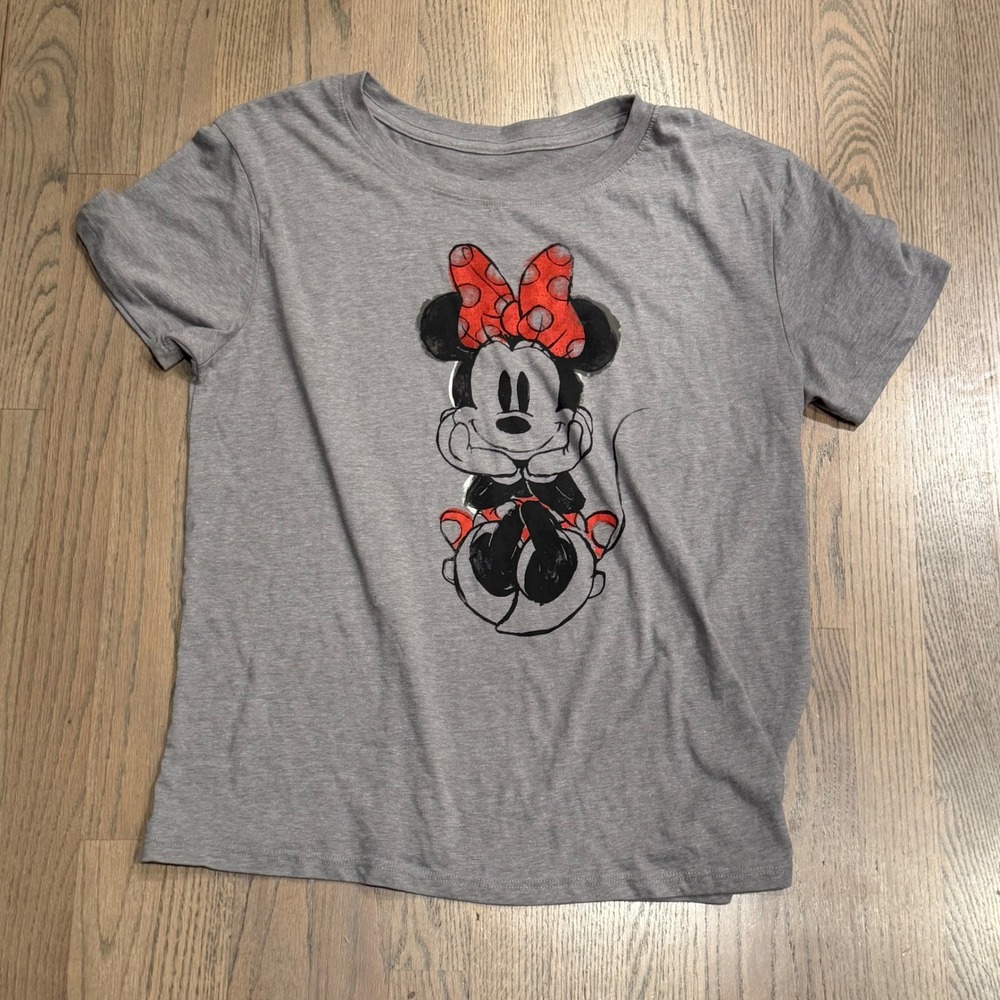 Disney Minnie Mouse Graphic T Shirt Gray XXL Cotton Polyester Blend Women